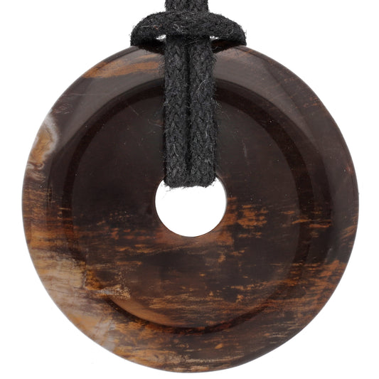 Petrified Wood Donut | 30 mm Pendant + Cotton Cord