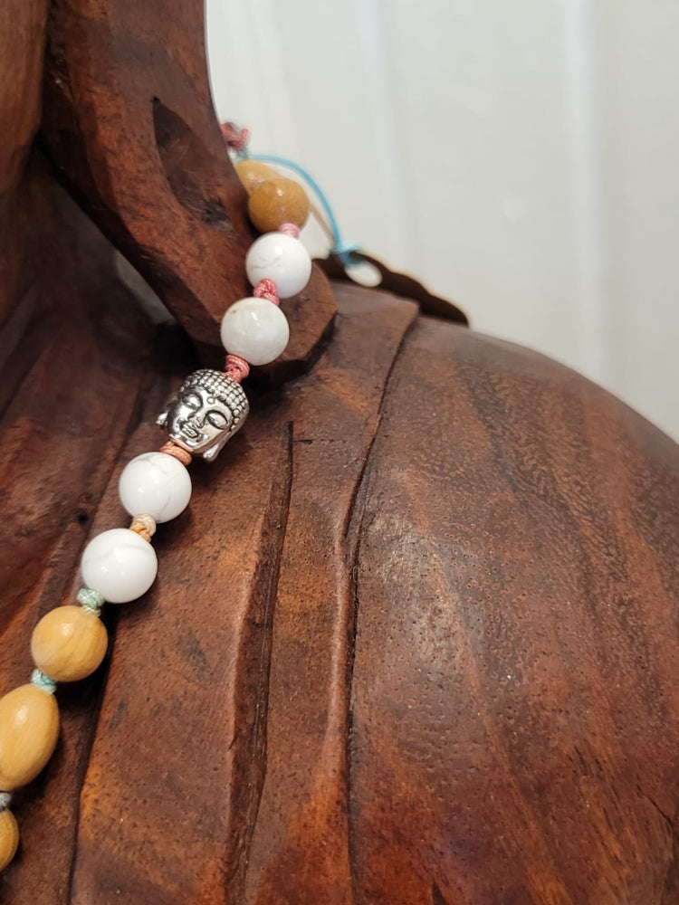 108-bead mala made of magnesite and olive wood – handmade prayer beads for inner peace, mindfulness, and grounding