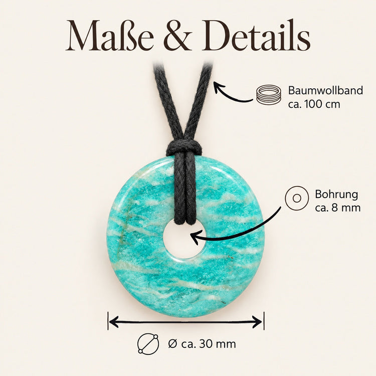 Amazonit Donut | 30 mm Anhänger + Baumwollband – Maße & Details