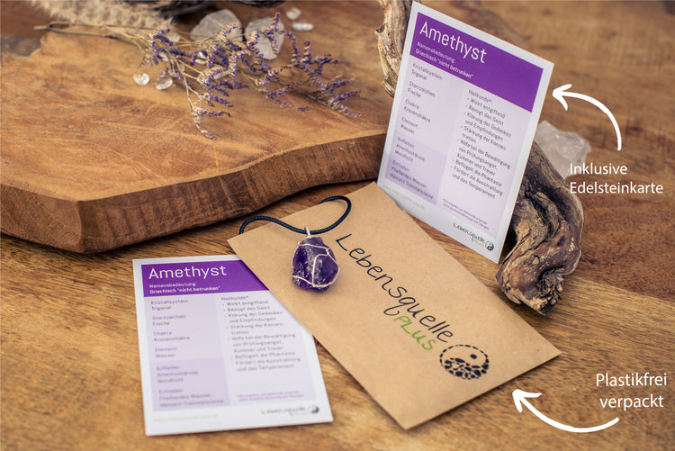 Amethyst, set raw stone pendant