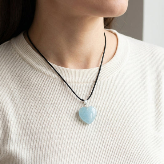 Aquamarine Heart Pendant | in 2 Sizes | 925 Silver Eyelet