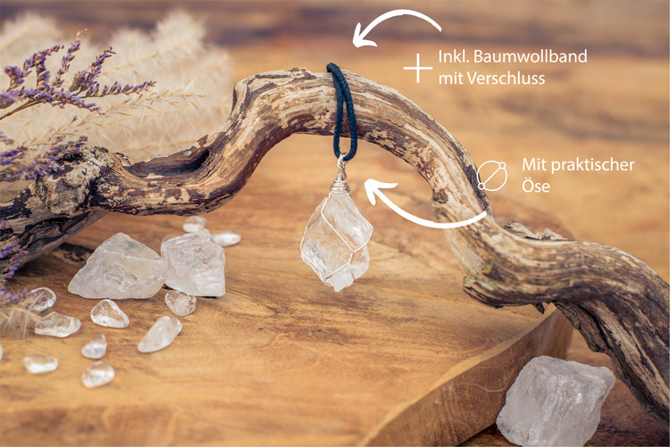 Rock crystal, set raw stone pendant