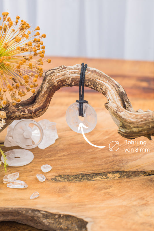 Rock crystal donut | 30 mm pendant + cotton cord