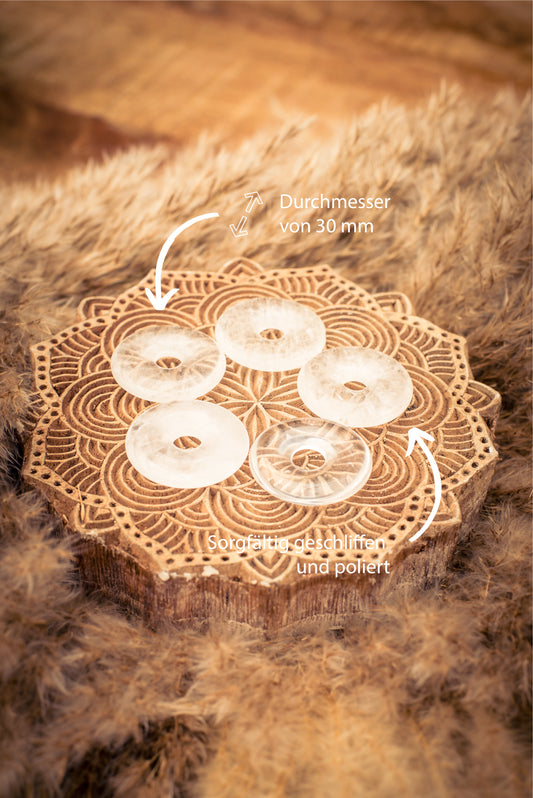 Rock crystal donut | 30 mm pendant + cotton cord