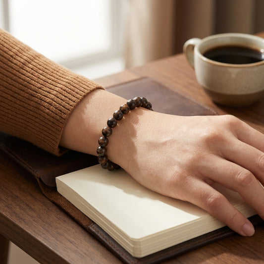 Bronzit Kugelarmband | 6 mm — Lifestyle-Tragebild