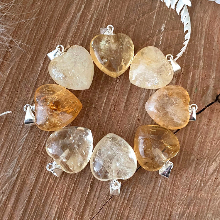 Citrine heart pendant | 2x2 cm + 925 silver eyelet