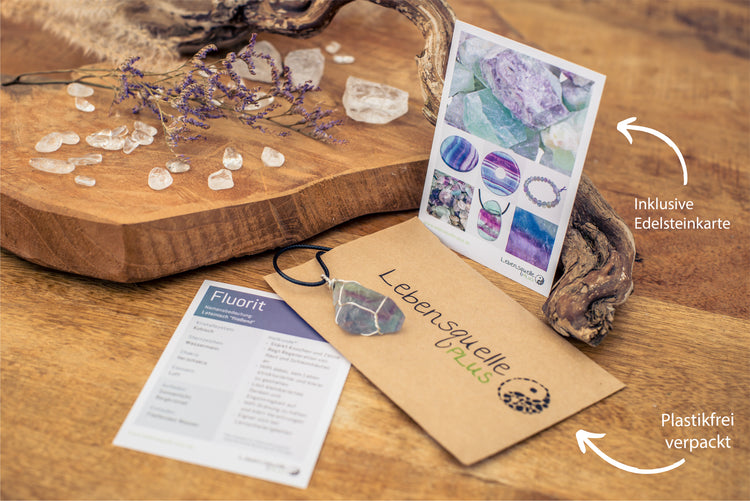 Fluorite, set rough stone pendant