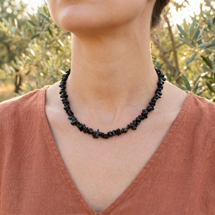 Obsidian Splitterkette | 45cm mit Verschluss — Tragebild