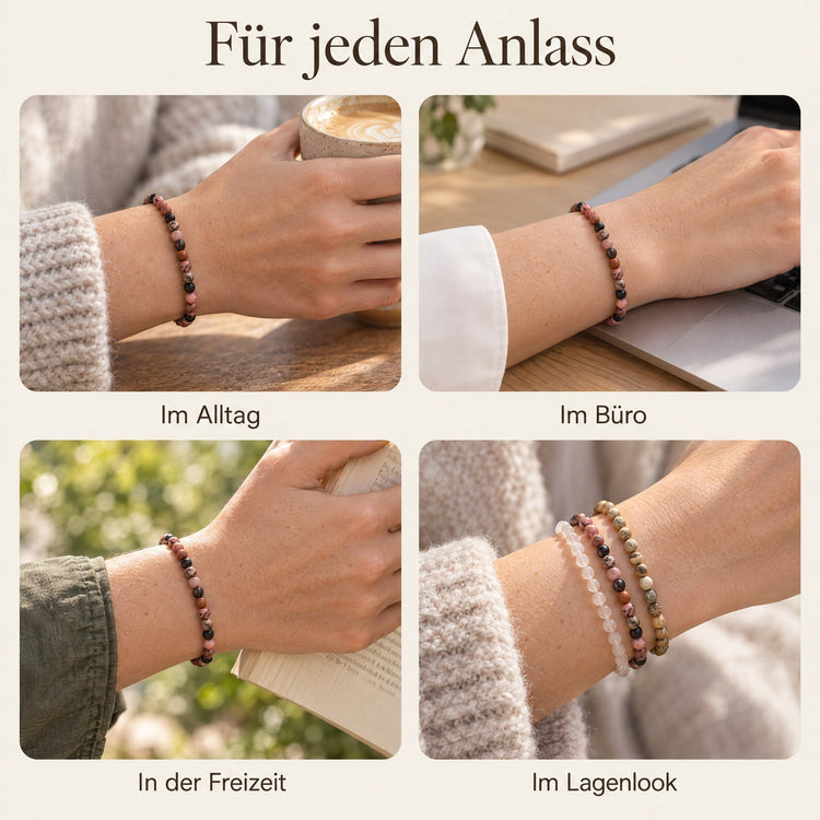 Rhodonit Mini-Kugelarmband | 4 mm – getragen – für jeden Anlass