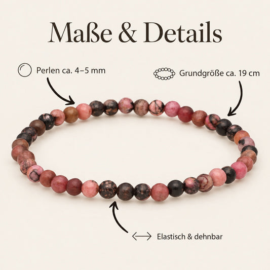 Rhodonit Mini-Kugelarmband | 4 mm – Maße & Details
