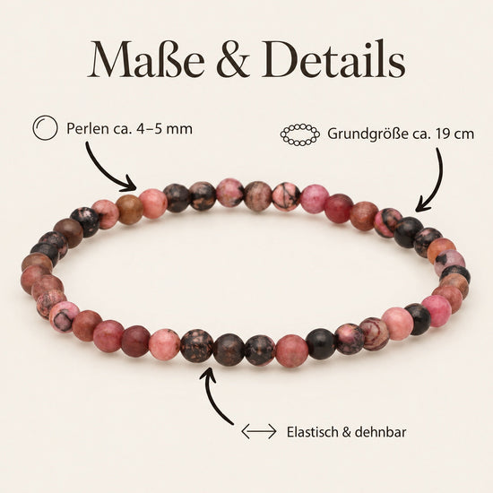 Rhodonit Mini-Kugelarmband | 4 mm – Maße & Details