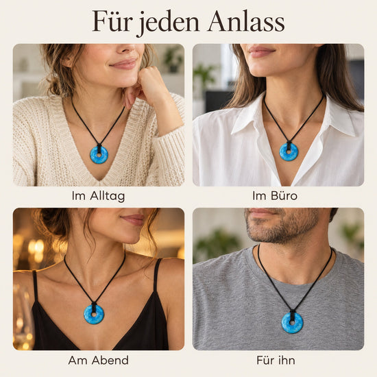 Türkis (rekonstruiert) Donut | 30 mm Anhänger + Baumwollband – getragen – für jeden Anlass