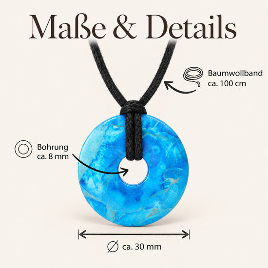 Türkis (rekonstruiert) Donut | 30 mm Anhänger + Baumwollband – Maße & Details