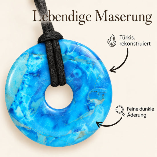 Türkis (rekonstruiert) Donut | 30 mm Anhänger + Baumwollband – Nahaufnahme