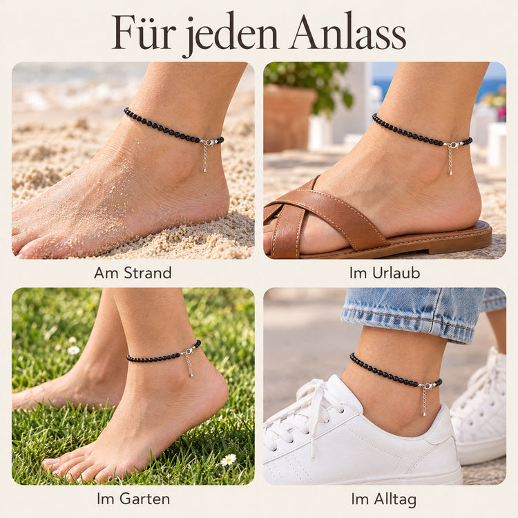 Turmalin/Schörl Fußkettchen | 4mm – getragen – für jeden Anlass