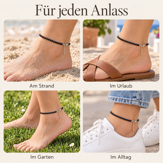 Turmalin/Schörl Fußkettchen | 4mm – getragen – für jeden Anlass