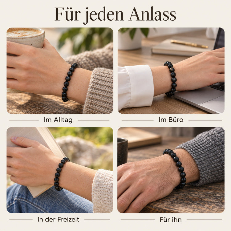 Turmalin, schwarz (Schörl) Kugelarmband | 8 mm – getragen – für jeden Anlass