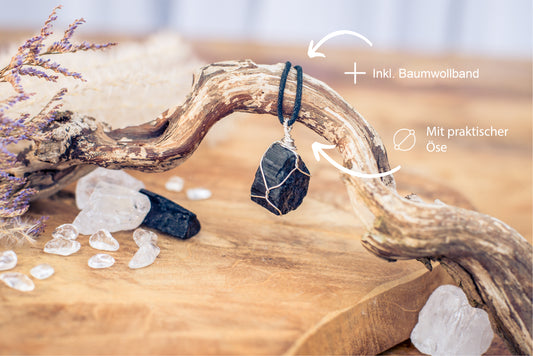 Tourmaline, black (Schorl) set rough stone pendant