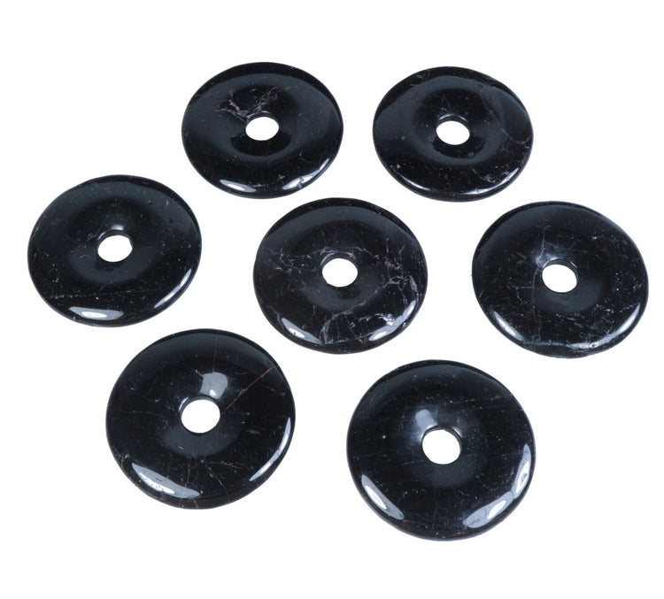 Turmalin, schwarz (Schörl) Donut | 40 mm Anhänger + Baumwollband